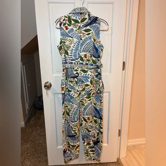 FARM Rio Sleeveless V-Neck Printed Jumpsuit in Blue, Green & Red - Picture 7 of 8